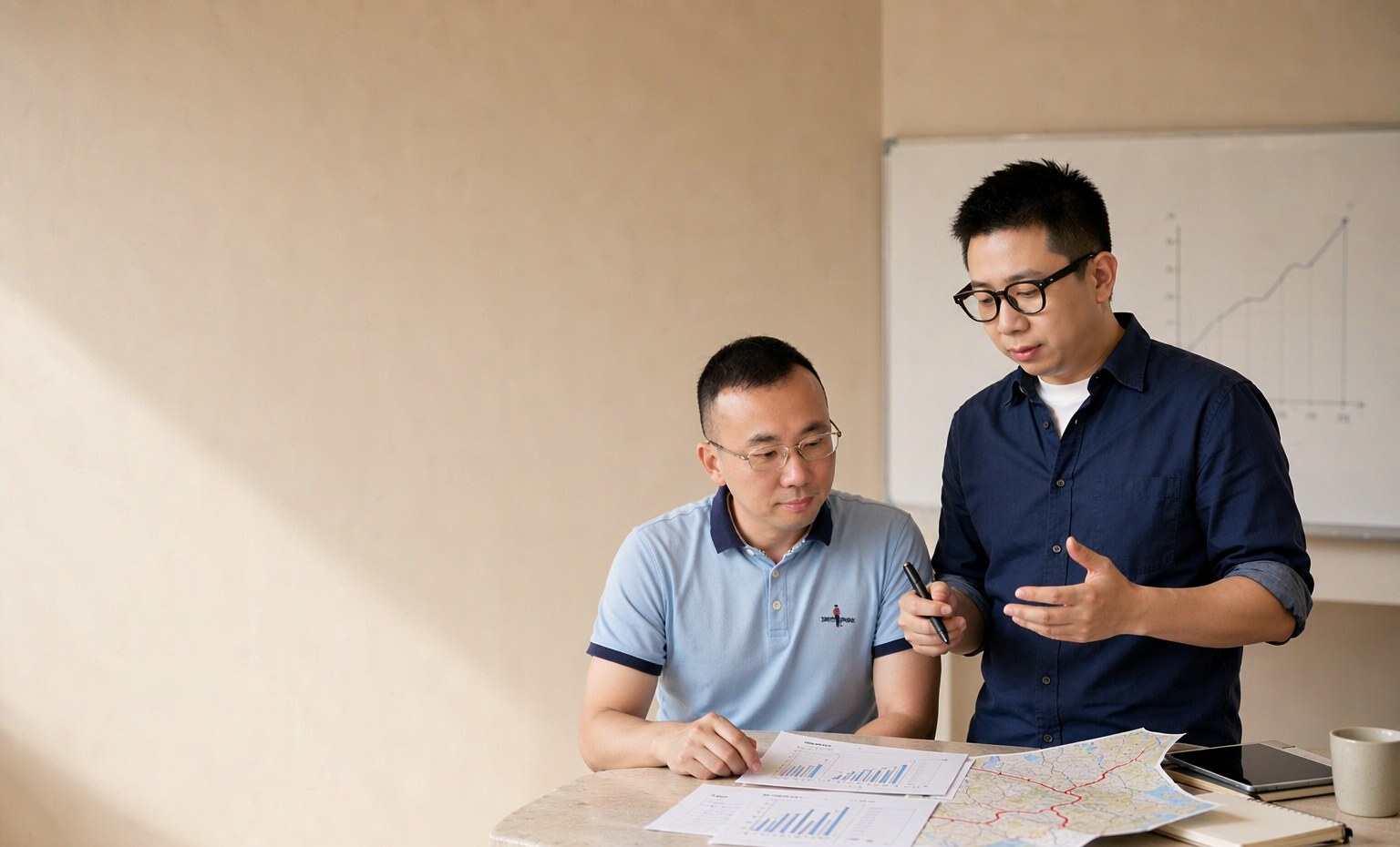 航小鹭升学导师团的两位老师在一起梳理孩子的成绩与升学路径